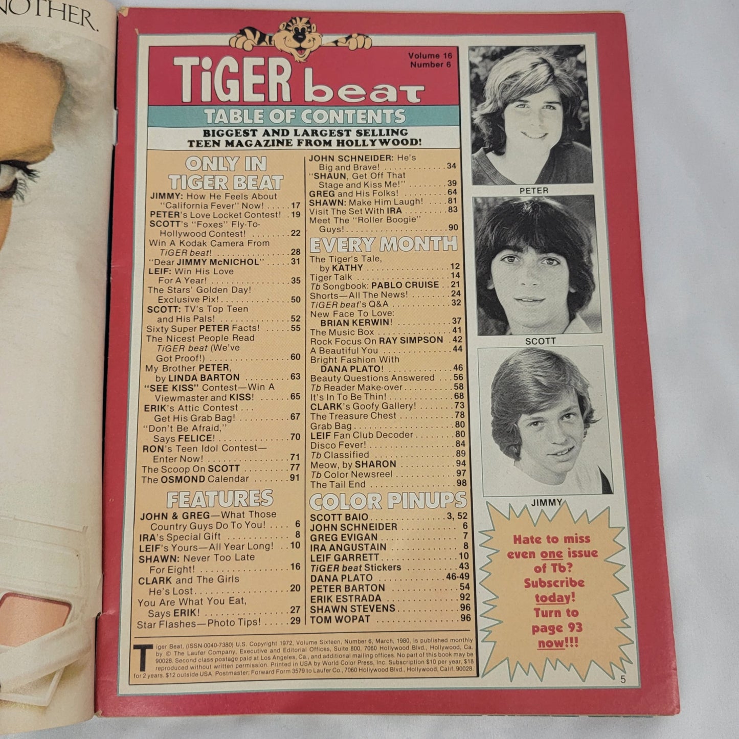 TIGER BEAT Magazine, March 1980